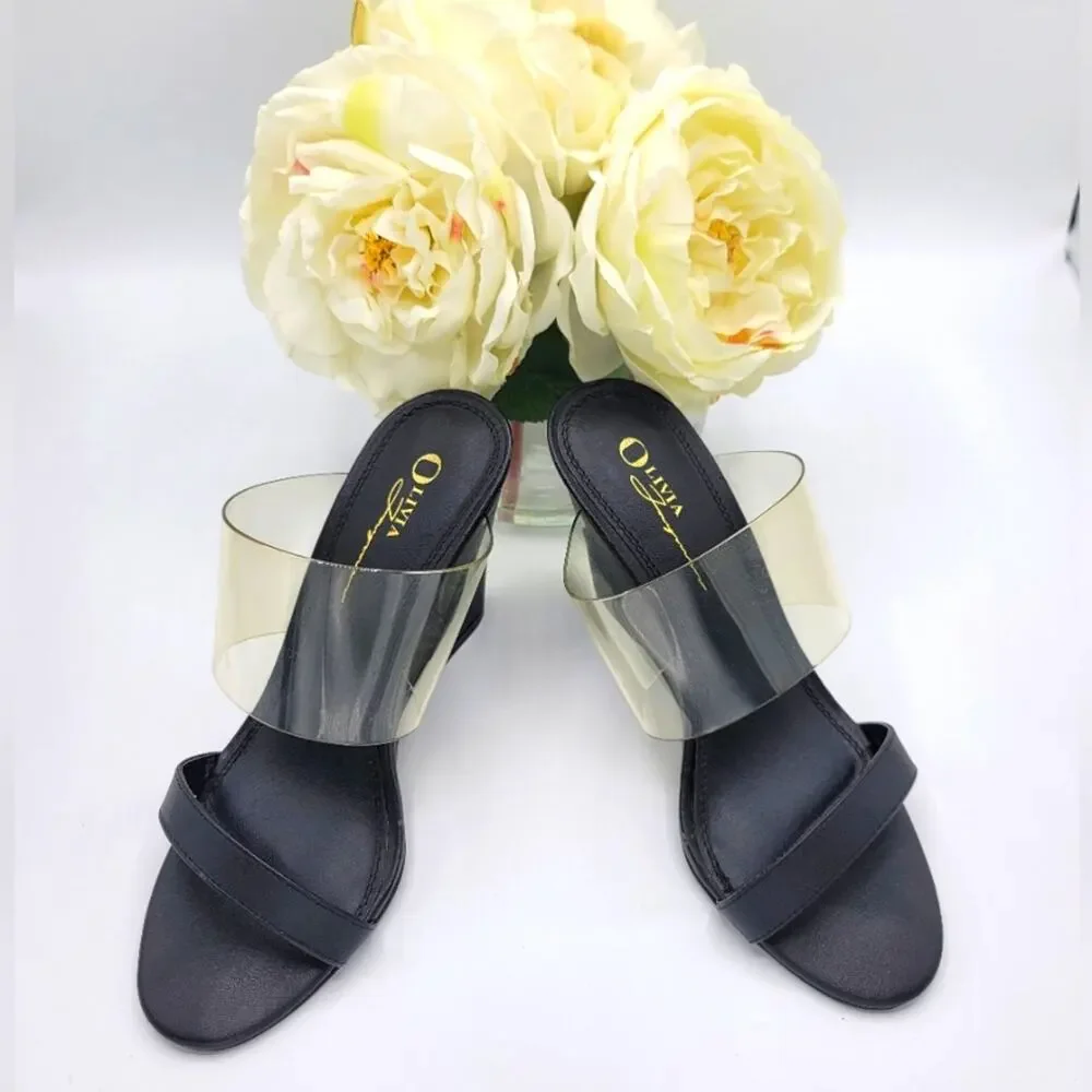 Olivia Ferguson Wedge Heels Clear / Black Size 7.5 - Picture 2 of 6
